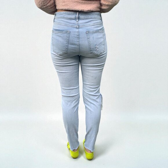 High-Waisted Light Wash Distressed Skinny Jeans Size 10 By Wild Fable - Picture 2 of 4